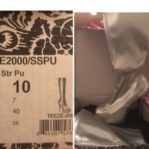 Silver high heeled boots
